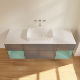 Тумба під раковину Villeroy & Boch Finion 160х50,1 см з підсвічуванням антрацит матовий лак/скло біле матове G741GMGK