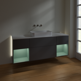 Тумба під раковину Villeroy & Boch Finion 160х50,1 см з підсвічуванням антрацит матовий лак/скло біле матове G741GMGK