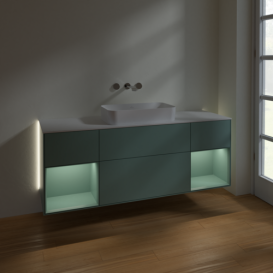 Тумба под раковину Villeroy & Boch Finion 160х50,1 см с подсветкой МДФ оливковый матовый лак/стекло белое матовое G741GMGM