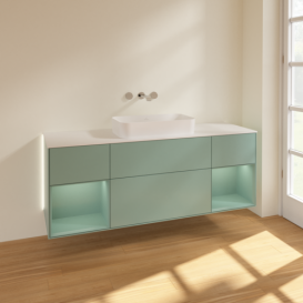 Тумба под раковину Villeroy & Boch Finion 160х50,1 см с подсветкой МДФ оливковый матовый лак/стекло белое матовое G741GMGM