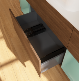 Тумба под раковину Villeroy & Boch Finion 160х50,1 см с подсветкой МДФ шпон грецкого ореха/стекло белое матовое G741GMGN