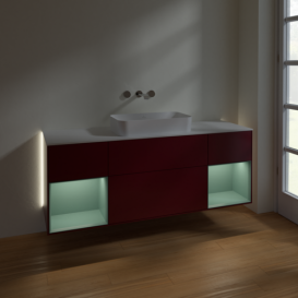 Тумба под раковину Villeroy & Boch Finion 160х50,1 см с подсветкой МДФ пион матовый лак/стекло белое матовое G741GMHB