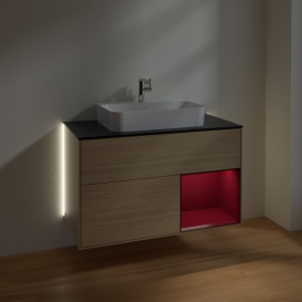 Тумба под раковину Villeroy & Boch Finion 100х50,1 см с подсветкой МДФ шпон дуба/стекло черное матовое G372HBPC