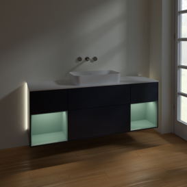 Тумба под раковину Villeroy & Boch Finion 160х50,1 см с подсветкой МДФ темно-синий матовый лак/стекло белое матовое G741GMHG