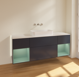 Тумба под раковину Villeroy & Boch Finion 160х50,1 см с подсветкой МДФ темно-синий матовый лак/стекло белое матовое G741GMHG