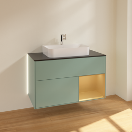 Тумба под раковину Villeroy & Boch Finion 100х50,1 см с подсветкой МДФ оливковый матовый лак/стекло черное матовое G372HFGM