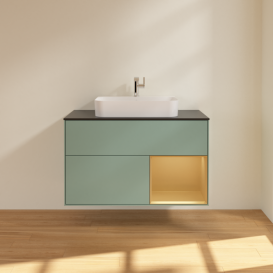 Тумба под раковину Villeroy & Boch Finion 100х50,1 см с подсветкой МДФ оливковый матовый лак/стекло черное матовое G372HFGM