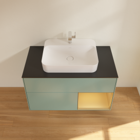 Тумба под раковину Villeroy & Boch Finion 100х50,1 см с подсветкой МДФ оливковый матовый лак/стекло черное матовое G372HFGM