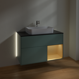 Тумба под раковину Villeroy & Boch Finion 100х50,1 см с подсветкой МДФ оливковый матовый лак/стекло черное матовое G372HFGM