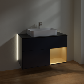 Тумба под раковину Villeroy & Boch Finion 100х50,1 см с подсветкой МДФ темно-синий матовый лак/стекло черное матовое G372HFHG