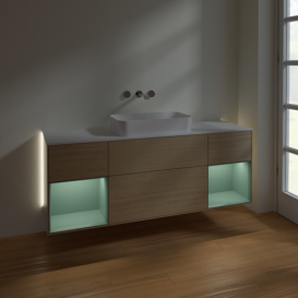 Тумба под раковину Villeroy & Boch Finion 160х50,1 см с подсветкой МДФ шпон дуба/стекло белое матовое G741GMPC