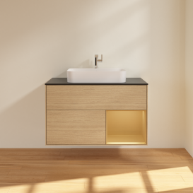 Тумба под раковину Villeroy & Boch Finion 100х50,1 см с подсветкой МДФ шпон дуба/стекло черное матовое G372HFPC