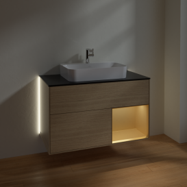 Тумба под раковину Villeroy & Boch Finion 100х50,1 см с подсветкой МДФ шпон дуба/стекло черное матовое G372HFPC