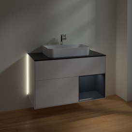 Тумба под раковину Villeroy & Boch Finion 100х50,1 см с подсветкой МДФ глянцевый белый лак/стекло черное матовое G372HGGF