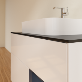 Тумба под раковину Villeroy & Boch Finion 100х50,1 см с подсветкой МДФ глянцевый белый лак/стекло черное матовое G372HGGF