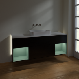 Тумба под раковину Villeroy & Boch Finion 160х50,1 см с подсветкой МДФ черный матовый лак/стекло белое матовое G741GMPD