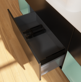 Тумба под раковину Villeroy & Boch Finion 160х50,1 см с подсветкой МДФ черный матовый лак/стекло белое матовое G741GMPD