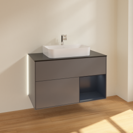 Тумба под раковину Villeroy & Boch Finion 100х50,1 см с подсветкой МДФ антрацит матовый лак/стекло черное матовое G372HGGK