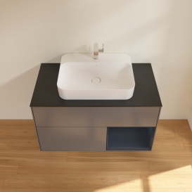 Тумба под раковину Villeroy & Boch Finion 100х50,1 см с подсветкой МДФ антрацит матовый лак/стекло черное матовое G372HGGK