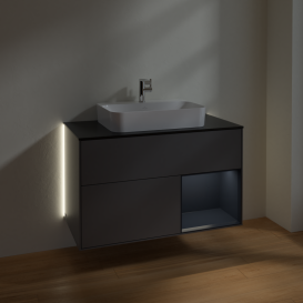 Тумба под раковину Villeroy & Boch Finion 100х50,1 см с подсветкой МДФ антрацит матовый лак/стекло черное матовое G372HGGK