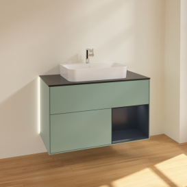 Тумба под раковину Villeroy & Boch Finion 100х50,1 см с подсветкой МДФ оливковый матовый лак/стекло черное матовое G372HGGM