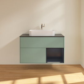 Тумба под раковину Villeroy & Boch Finion 100х50,1 см с подсветкой МДФ оливковый матовый лак/стекло черное матовое G372HGGM