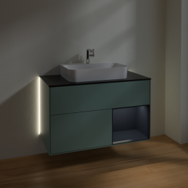 Тумба под раковину Villeroy & Boch Finion 100х50,1 см с подсветкой МДФ оливковый матовый лак/стекло черное матовое G372HGGM