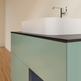 Тумба под раковину Villeroy & Boch Finion 100х50,1 см с подсветкой МДФ оливковый матовый лак/стекло черное матовое G372HGGM