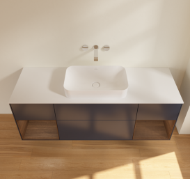 Тумба под раковину Villeroy & Boch Finion 160х50,1 см с подсветкой МДФ темно-синий матовый лак/стекло белое матовое G741GNHG