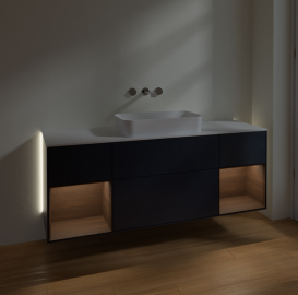 Тумба под раковину Villeroy & Boch Finion 160х50,1 см с подсветкой МДФ темно-синий матовый лак/стекло белое матовое G741GNHG