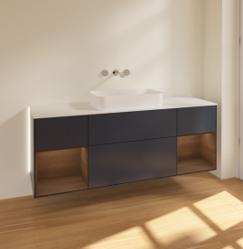 Тумба под раковину Villeroy & Boch Finion 160х50,1 см с подсветкой МДФ темно-синий матовый лак/стекло белое матовое G741GNHG