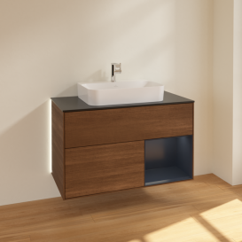 Тумба под раковину Villeroy & Boch Finion 100х50,1 см с подсветкой МДФ шпон грецкого ореха/стекло черное матовое G372HGGN