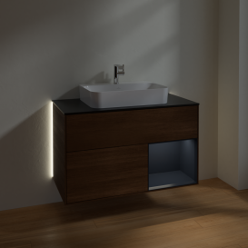 Тумба под раковину Villeroy & Boch Finion 100х50,1 см с подсветкой МДФ шпон грецкого ореха/стекло черное матовое G372HGGN