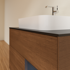 Тумба под раковину Villeroy & Boch Finion 100х50,1 см с подсветкой МДФ шпон грецкого ореха/стекло черное матовое G372HGGN