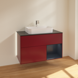 Тумба под раковину Villeroy & Boch Finion 100х50,1 см с подсветкой МДФ пион матовый лак/стекло черное матовое G372HGHB