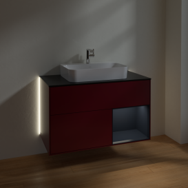 Тумба под раковину Villeroy & Boch Finion 100х50,1 см с подсветкой МДФ пион матовый лак/стекло черное матовое G372HGHB