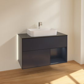 Тумба под раковину Villeroy & Boch Finion 100х50,1 см с подсветкой МДФ темно-синий матовый лак/стекло черное матовое G372HGHG