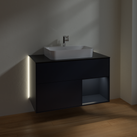 Тумба под раковину Villeroy & Boch Finion 100х50,1 см с подсветкой МДФ темно-синий матовый лак/стекло черное матовое G372HGHG
