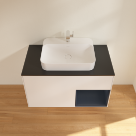 Тумба под раковину Villeroy & Boch Finion 100х50,1 см с подсветкой МДФ белый матовый лак/стекло черное матовое G372HGMT