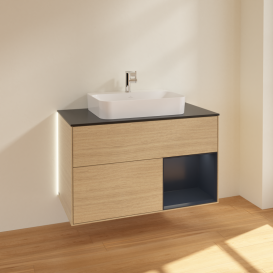 Тумба под раковину Villeroy & Boch Finion 100х50,1 см с подсветкой МДФ шпон дуба/стекло черное матовое G372HGPC