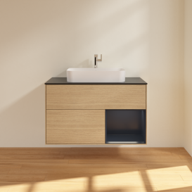 Тумба под раковину Villeroy & Boch Finion 100х50,1 см с подсветкой МДФ шпон дуба/стекло черное матовое G372HGPC