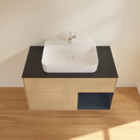 Тумба под раковину Villeroy & Boch Finion 100х50,1 см с подсветкой МДФ шпон дуба/стекло черное матовое G372HGPC