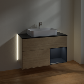Тумба под раковину Villeroy & Boch Finion 100х50,1 см с подсветкой МДФ шпон дуба/стекло черное матовое G372HGPC