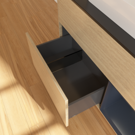 Тумба под раковину Villeroy & Boch Finion 100х50,1 см с подсветкой МДФ шпон дуба/стекло черное матовое G372HGPC