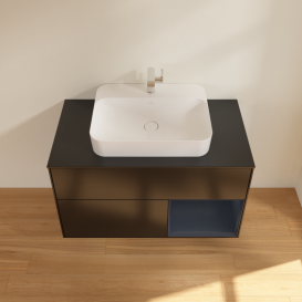 Тумба под раковину Villeroy & Boch Finion 100х50,1 см с подсветкой МДФ черный матовый лак/стекло черное матовое G372HGPD