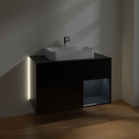 Тумба под раковину Villeroy & Boch Finion 100х50,1 см с подсветкой МДФ черный матовый лак/стекло черное матовое G372HGPD
