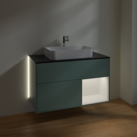 Тумба под раковину Villeroy & Boch Finion 100х50,1 см с подсветкой МДФ оливковый матовый лак/стекло черное матовое G372MTGM