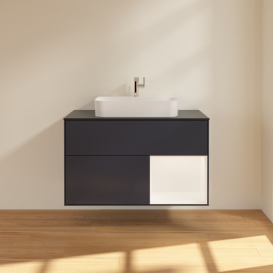 Тумба под раковину Villeroy & Boch Finion 100х50,1 см с подсветкой МДФ темно-синий матовый лак/стекло черное матовое G372MTHG