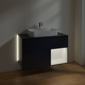 Тумба под раковину Villeroy & Boch Finion 100х50,1 см с подсветкой МДФ темно-синий матовый лак/стекло черное матовое G372MTHG