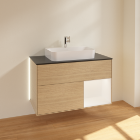 Тумба под раковину Villeroy & Boch Finion 100х50,1 см с подсветкой МДФ шпон дуба/стекло черное матовое G372MTPC